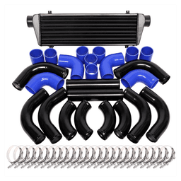 image-Universal 12 pcs 2.5' Blue Coupler+ Black Piping+ Intercooler Kit+T-Bolt Clamps Black