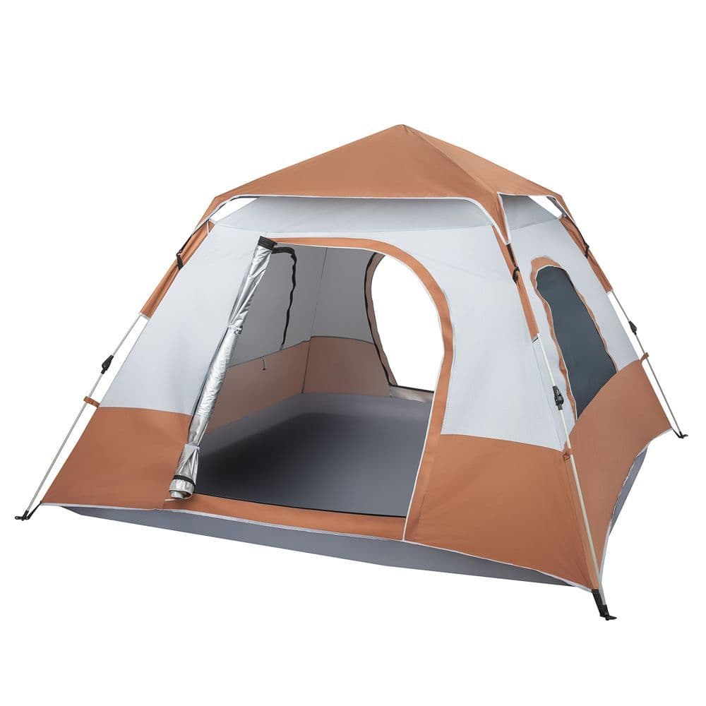 image-240*240*150cm Spring Quick Opening Four-Person Family Tent Camping Tent Brown