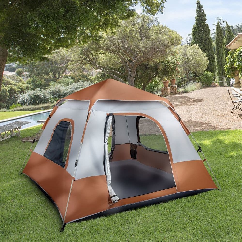 image-240*240*150cm Spring Quick Opening Four-Person Family Tent Camping Tent Brown