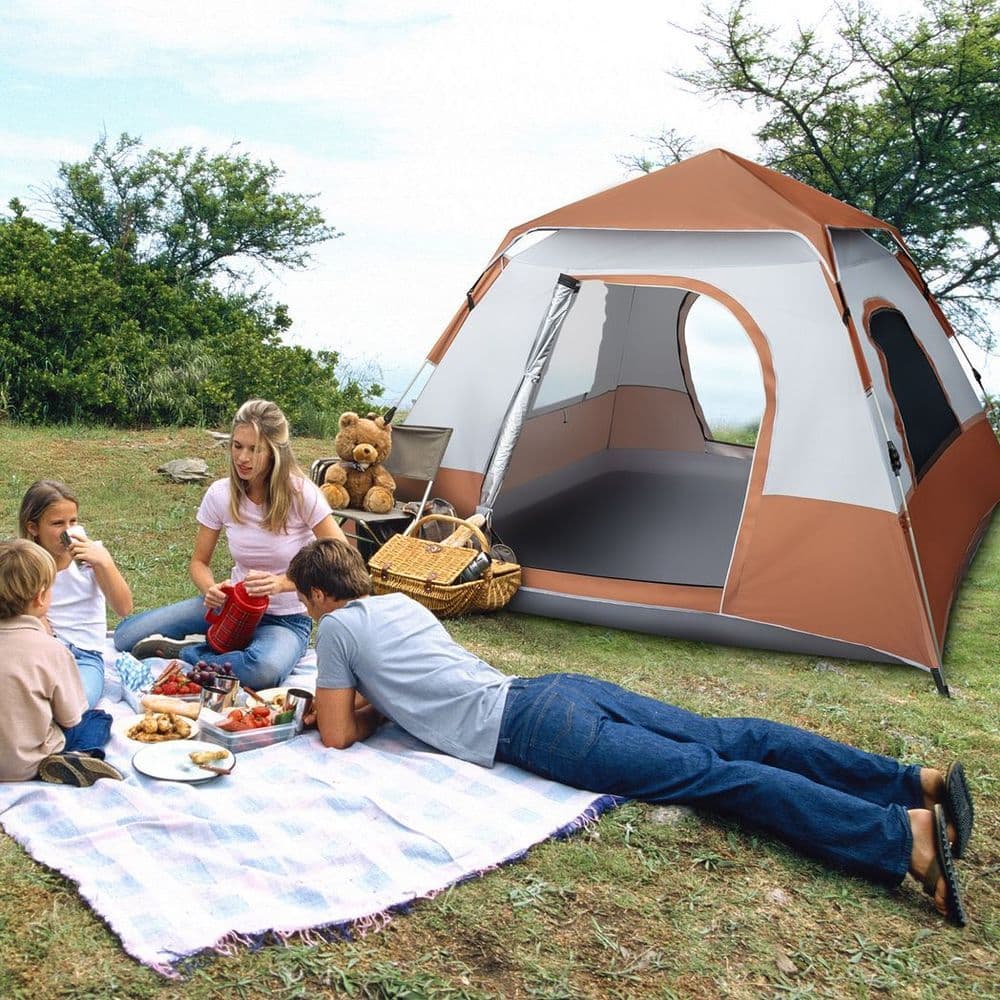 image-240*240*150cm Spring Quick Opening Four-Person Family Tent Camping Tent Brown