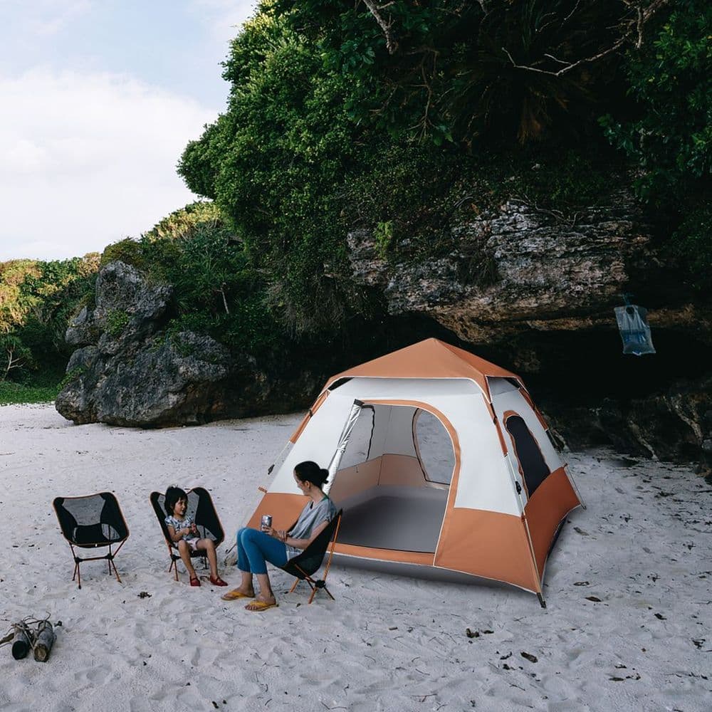 image-240*240*150cm Spring Quick Opening Four-Person Family Tent Camping Tent Brown