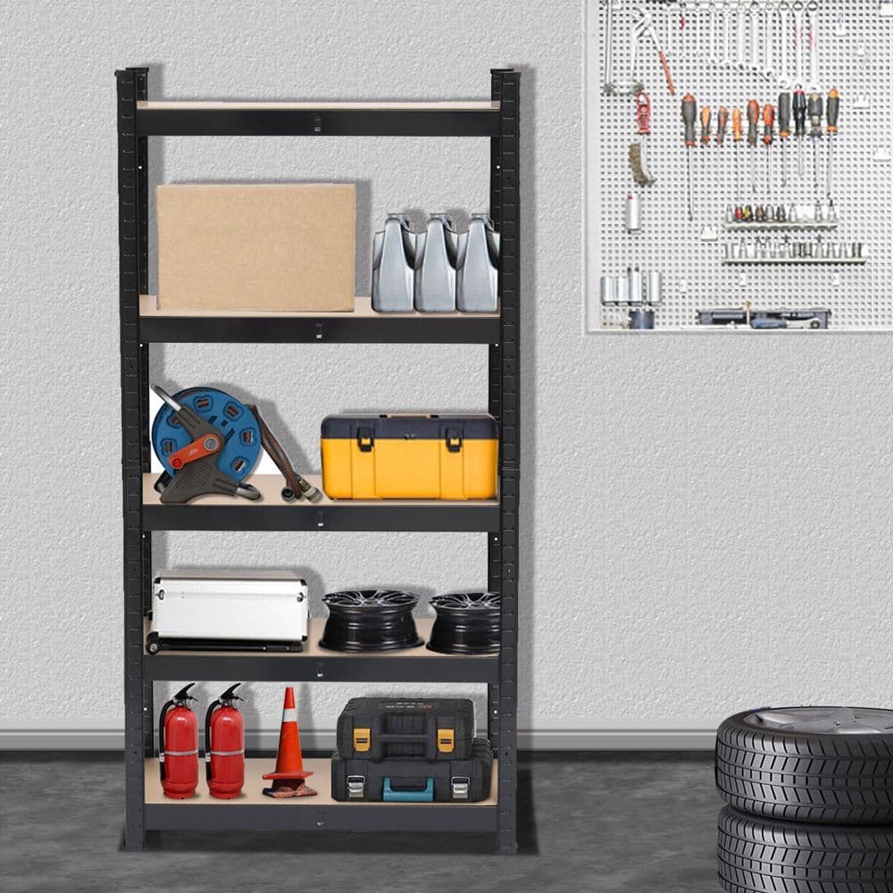image-150 x 75 x 30cm 5 Tiers Powder Coated Storage Rack Black