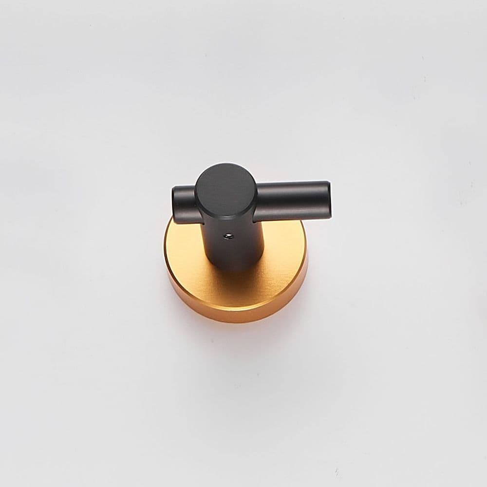 image-Round Base Wall Hanging Hook with Screws- Black Gold Hook, 2 Pack, for Entry Shoe Cabinet, Wardrobe Bathroom Bedroom Furniture Hardware