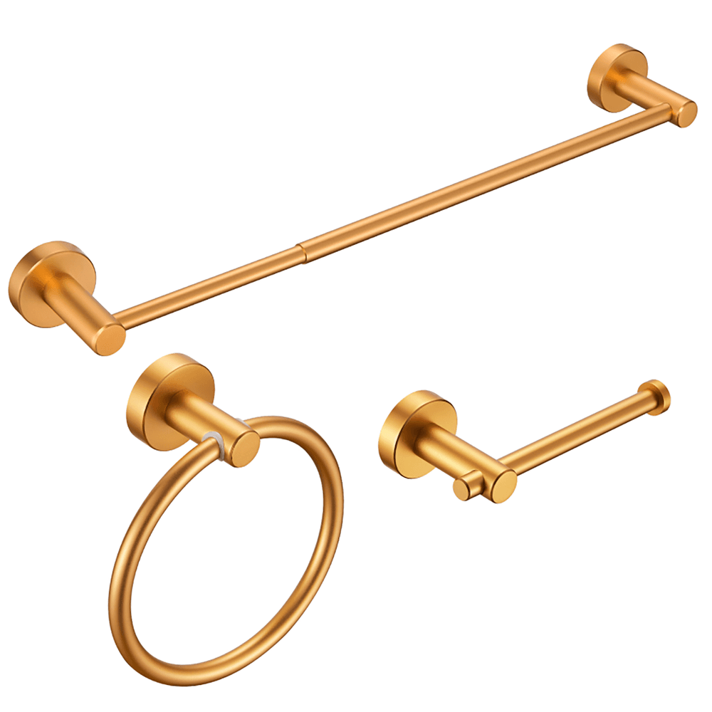 image-Bathroom Hardware Set, Thicken Space Aluminum 3 PCS Towel bar Set- Golden Gold 16-27 Inches Adjustable Bathroom Accessories Set