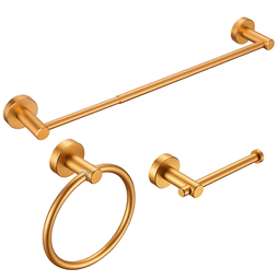 image-Bathroom Hardware Set, Thicken Space Aluminum 3 PCS Towel bar Set- Golden Gold 16-27 Inches Adjustable Bathroom Accessories Set