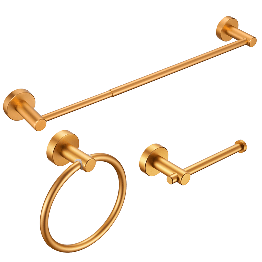image-Bathroom Hardware Set, Thicken Space Aluminum 3 PCS Towel bar Set- Golden Gold 16-27 Inches Adjustable Bathroom Accessories Set