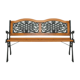 image-49" Garden Bench Outdoor Patio Park Chair Furniture Hardwood Slats Cast Iron Frame