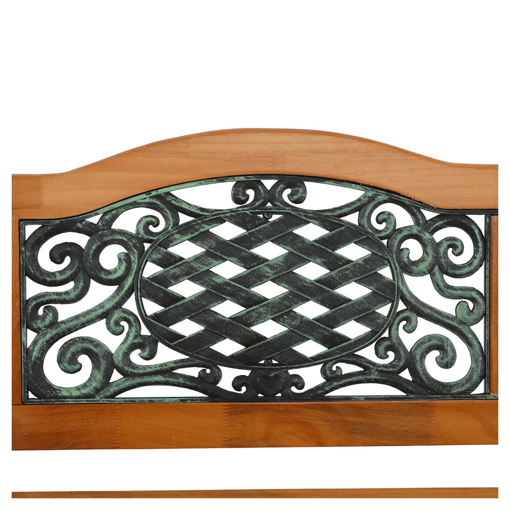 image-49" Garden Bench Outdoor Patio Park Chair Furniture Hardwood Slats Cast Iron Frame