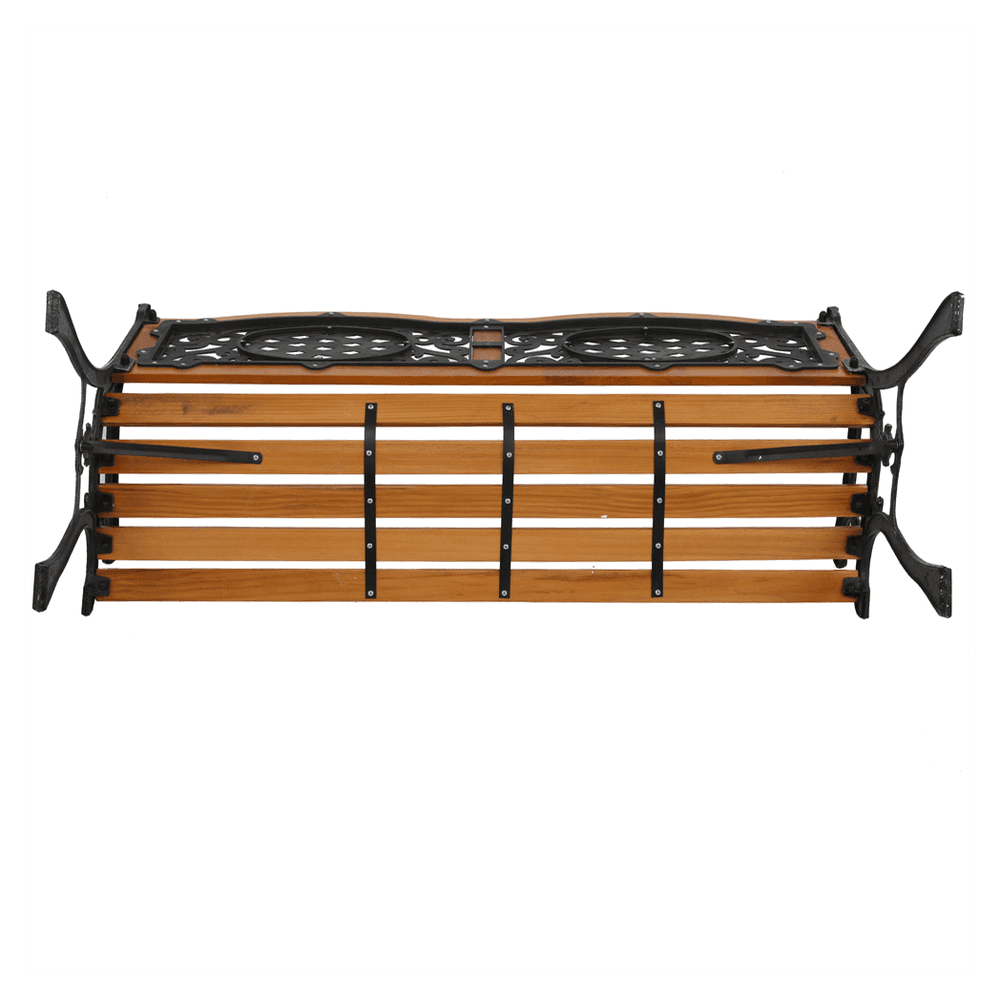 image-49" Garden Bench Outdoor Patio Park Chair Furniture Hardwood Slats Cast Iron Frame