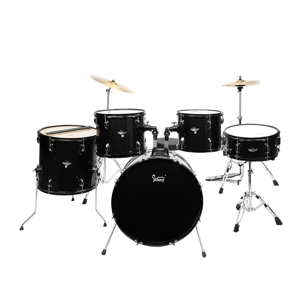 image-Glarry Full Size Adult Drum Set 5-Piece Black with Bass Drum, two Tom Drum, Snare Drum, Floor Tom, 16" Ride Cymbal, 14" Hi-hat Cymbals, Stool, Drum Pedal, Sticks
