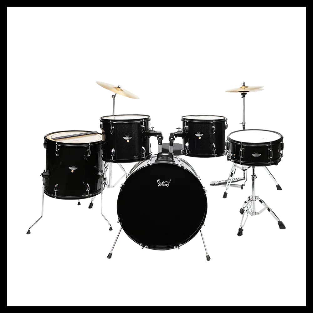 image-Glarry Full Size Adult Drum Set 5-Piece Black with Bass Drum, two Tom Drum, Snare Drum, Floor Tom, 16" Ride Cymbal, 14" Hi-hat Cymbals, Stool, Drum Pedal, Sticks