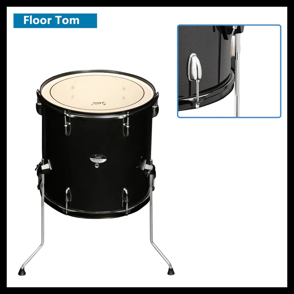 image-Glarry Full Size Adult Drum Set 5-Piece Black with Bass Drum, two Tom Drum, Snare Drum, Floor Tom, 16" Ride Cymbal, 14" Hi-hat Cymbals, Stool, Drum Pedal, Sticks