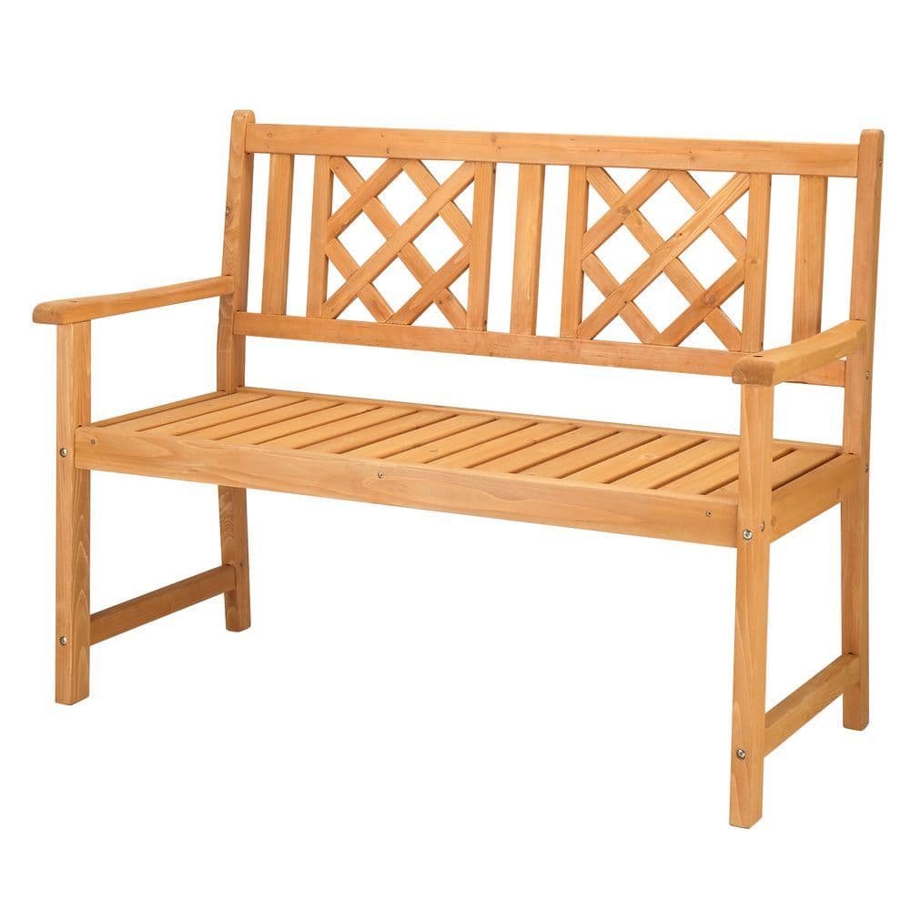 image-118*56.5*90cm Outdoor Garden Fir Grid Back Wooden Bench Burlywood
