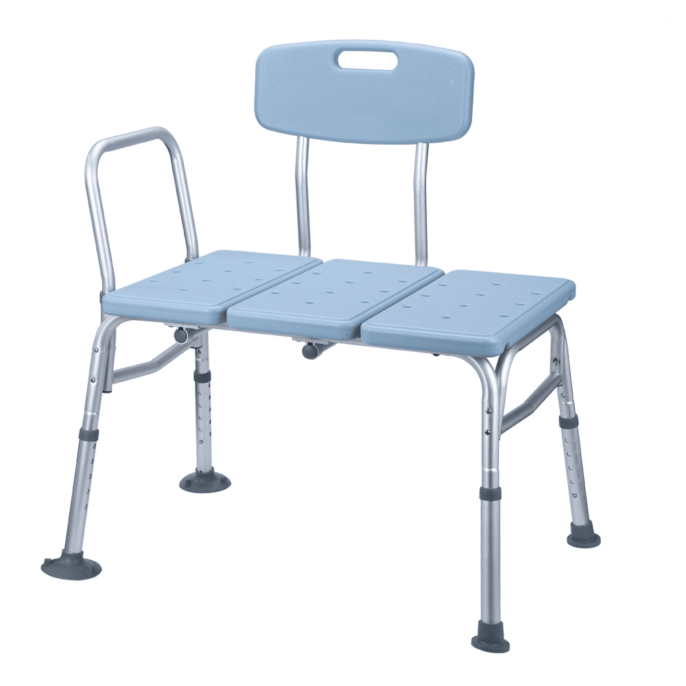 image-Medical Bathroom Safety Shower Tub Aluminium Alloy Bath Chair Transfer Bench with Back & Handle Blue