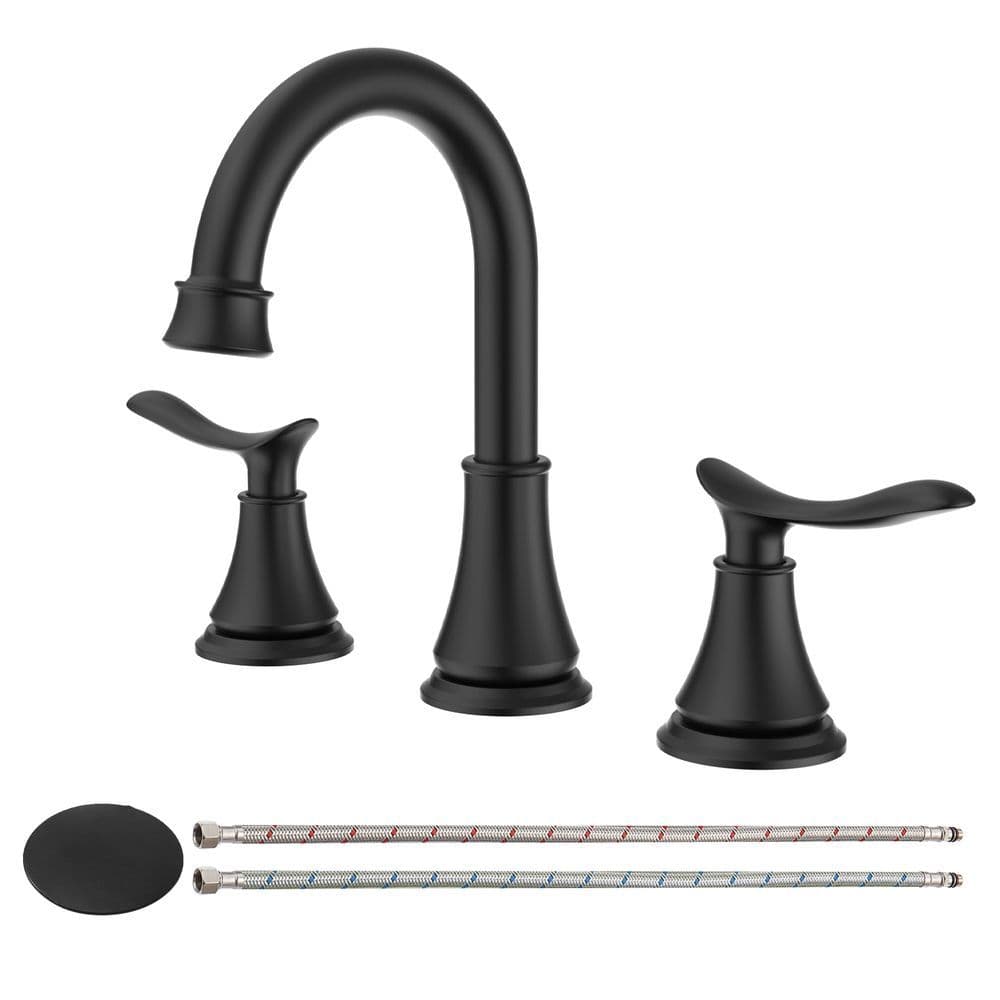 image-2-Handle 8 inch Widespread Bathroom Sink Faucet Matt Black Lavatory Faucet 3 Hole 360° Swivel Spout Vanity Sink Basin Faucets 3007B-MB