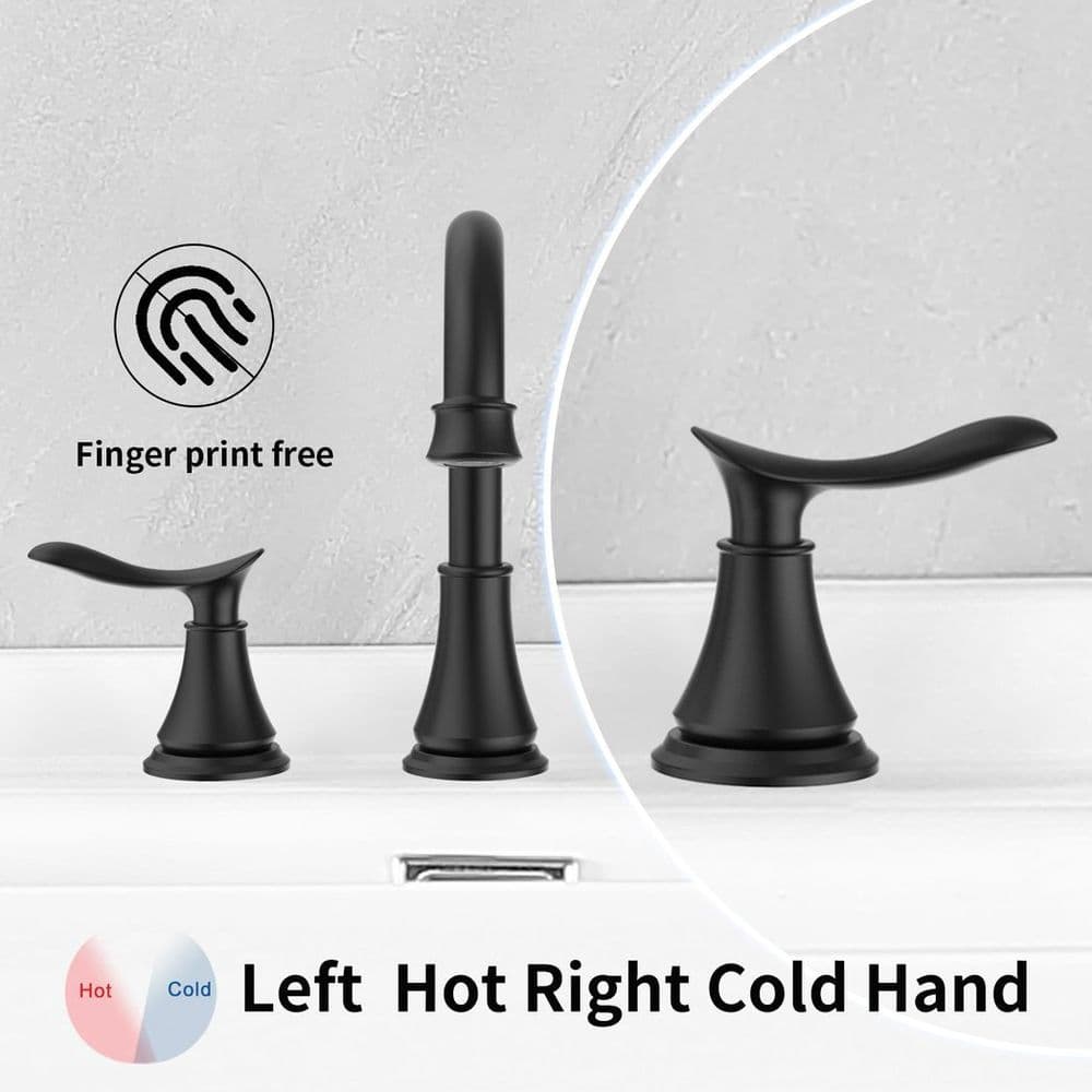 image-2-Handle 8 inch Widespread Bathroom Sink Faucet Matt Black Lavatory Faucet 3 Hole 360° Swivel Spout Vanity Sink Basin Faucets 3007B-MB