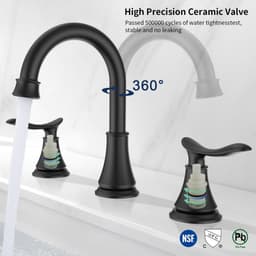 image-2-Handle 8 inch Widespread Bathroom Sink Faucet Matt Black Lavatory Faucet 3 Hole 360° Swivel Spout Vanity Sink Basin Faucets 3007B-MB