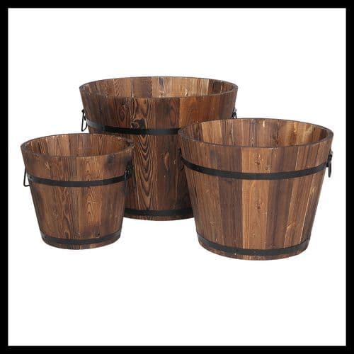 image-Outdoor Reinforced And Anticorrosive Wooden Pot Set Of Three