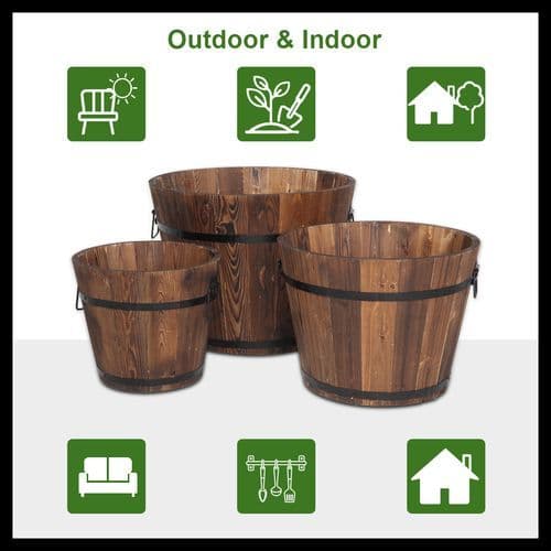 image-Outdoor Reinforced And Anticorrosive Wooden Pot Set Of Three