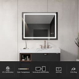 image-36“*28” LED Lighted Bathroom Wall Mounted Mirror with High Lumen+Anti-Fog Separately Control+Dimmer Function