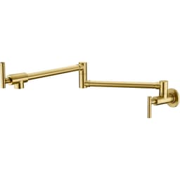 image-Gold Pot Filler Faucet Wall Mount Kitchen Folding Faucet with Double Joint Swing Arms, Two Handle Design
