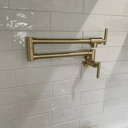 image-Gold Pot Filler Faucet Wall Mount Kitchen Folding Faucet with Double Joint Swing Arms, Two Handle Design