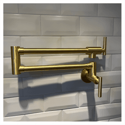 image-Gold Pot Filler Faucet Wall Mount Kitchen Folding Faucet with Double Joint Swing Arms, Two Handle Design