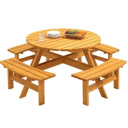 image-8-Person Outdoor Circular Wooden Picnic Table with 3 Built-in Benches for Patio Backyard Garden, Natural