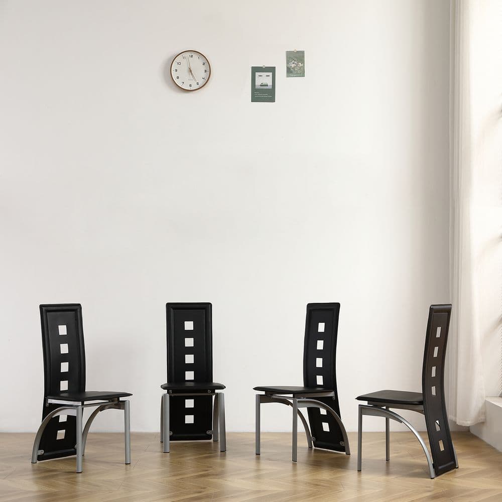 image-4pcs long backrest square hollow decoration PU leather dining chair round tube black cushion electroplating chair leg N201(Replace encoding13029118)