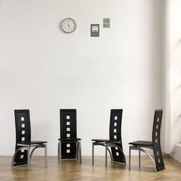 image-4pcs long backrest square hollow decoration PU leather dining chair round tube black cushion electroplating chair leg N201(Replace encoding13029118)