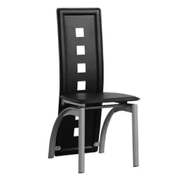 image-4pcs long backrest square hollow decoration PU leather dining chair round tube black cushion electroplating chair leg N201(Replace encoding13029118)