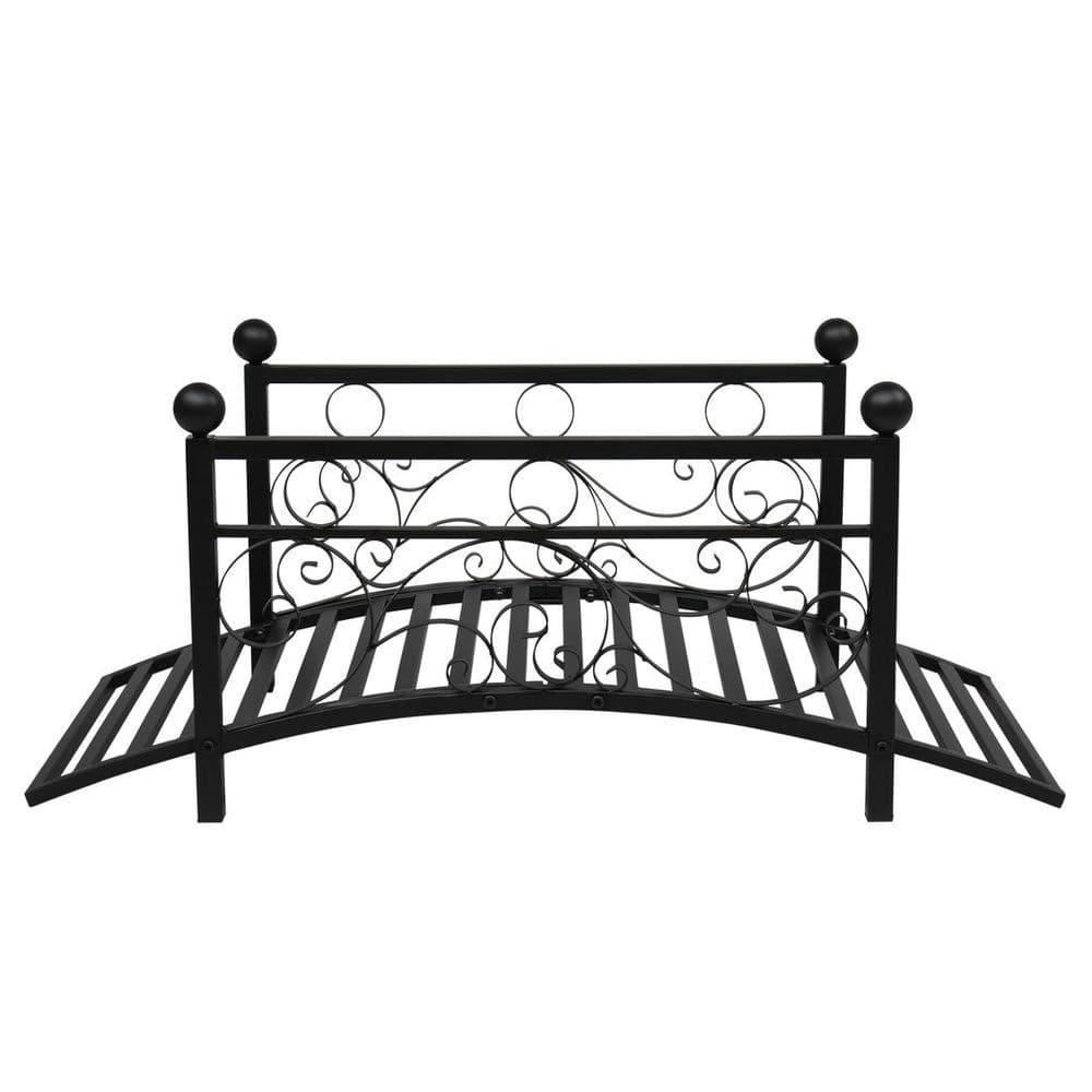 image-102*51*43cm Garden With Round Iron Ball Flat Top Handrail Garden Iron Bridge Black