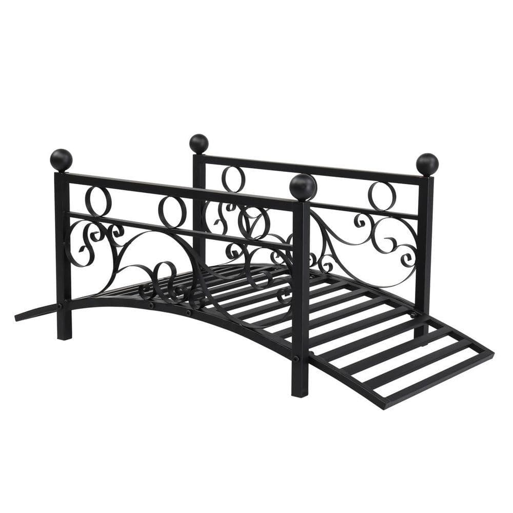 image-102*51*43cm Garden With Round Iron Ball Flat Top Handrail Garden Iron Bridge Black