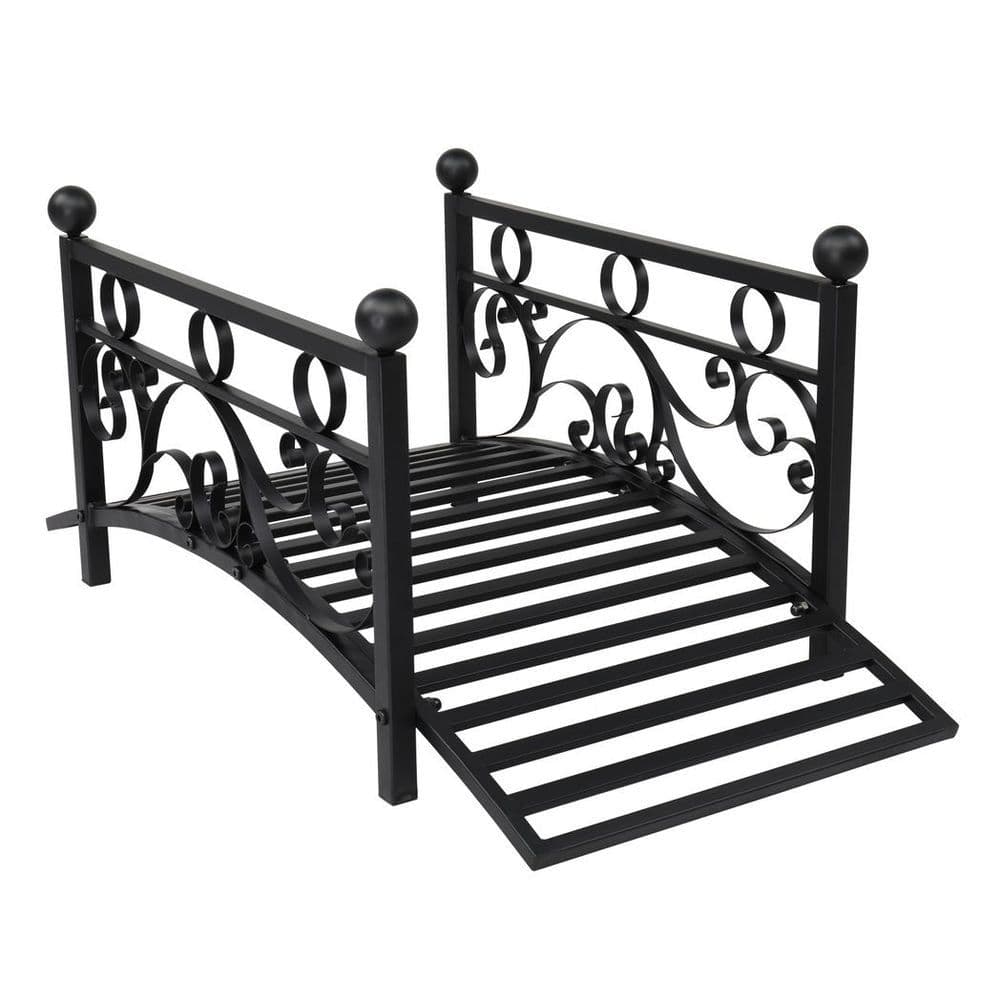 image-102*51*43cm Garden With Round Iron Ball Flat Top Handrail Garden Iron Bridge Black