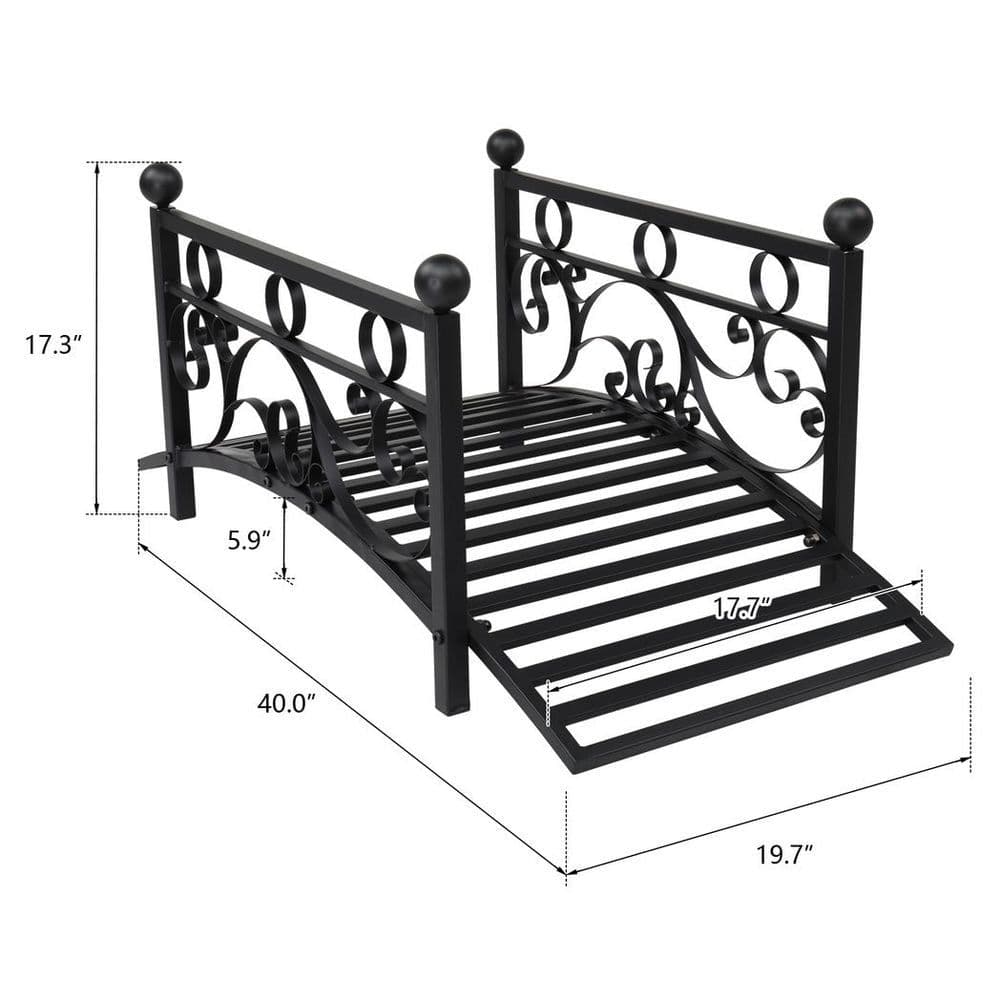 image-102*51*43cm Garden With Round Iron Ball Flat Top Handrail Garden Iron Bridge Black