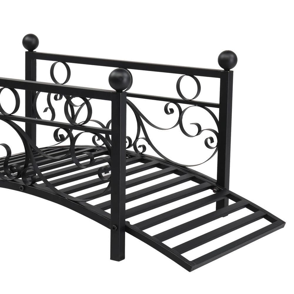 image-102*51*43cm Garden With Round Iron Ball Flat Top Handrail Garden Iron Bridge Black