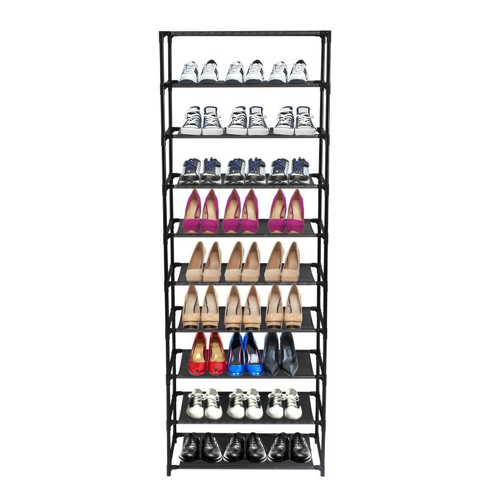 image-10 Tier Stackable Shoe Rack Storage Shelves - Stainless Steel Frame Holds 50 Pairs Of Shoes