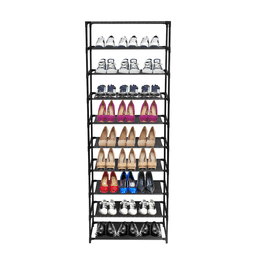 image-10 Tier Stackable Shoe Rack Storage Shelves - Stainless Steel Frame Holds 50 Pairs Of Shoes