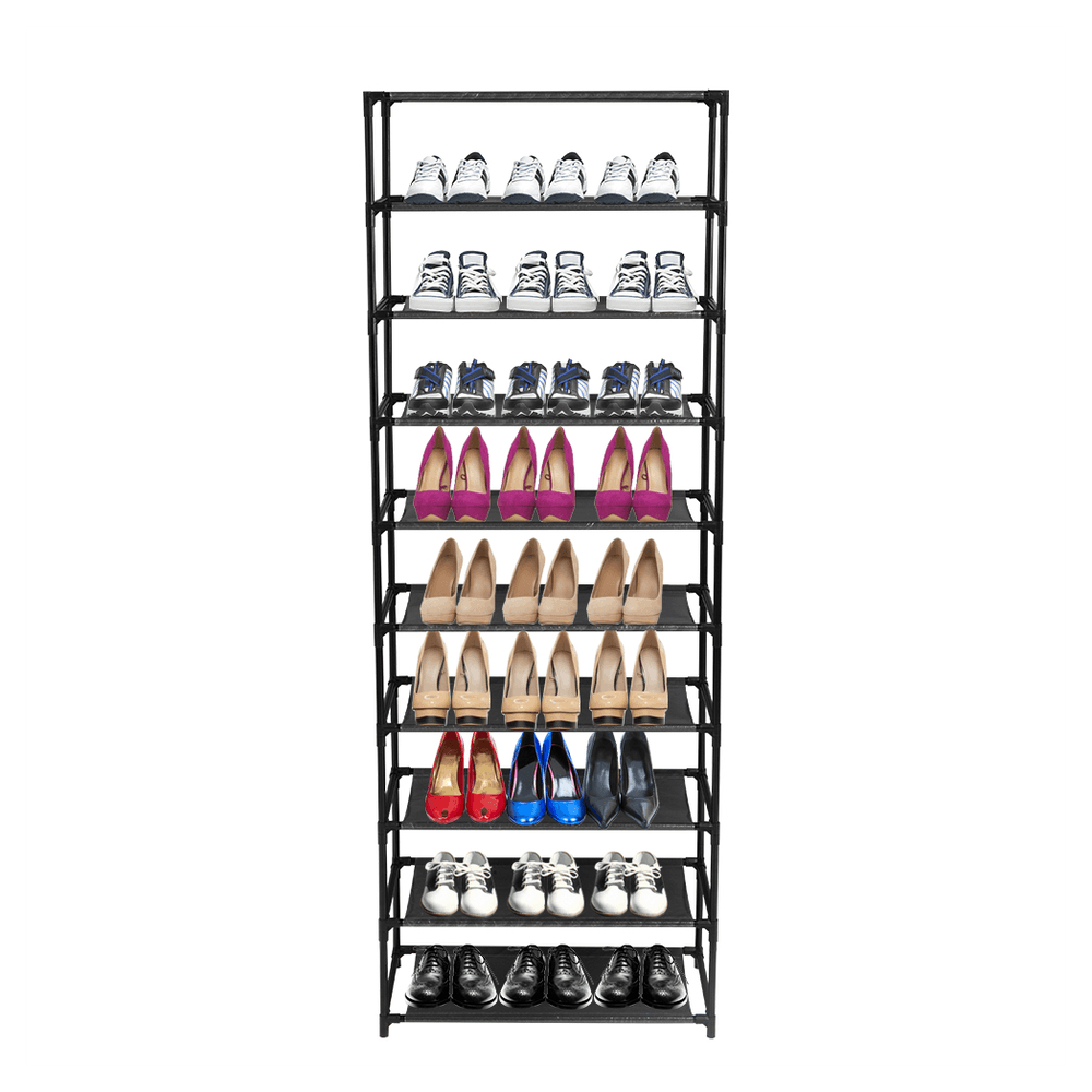 image-10 Tier Stackable Shoe Rack Storage Shelves - Stainless Steel Frame Holds 50 Pairs Of Shoes