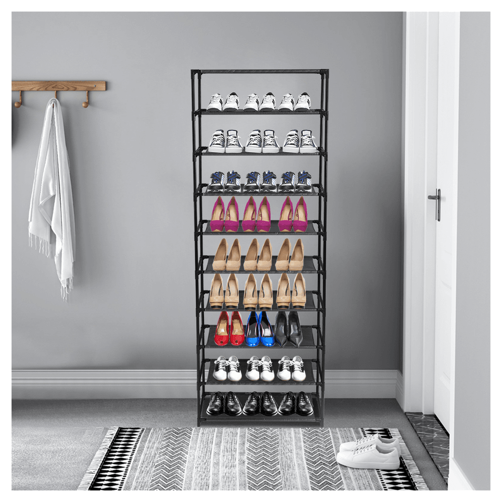 image-10 Tier Stackable Shoe Rack Storage Shelves - Stainless Steel Frame Holds 50 Pairs Of Shoes