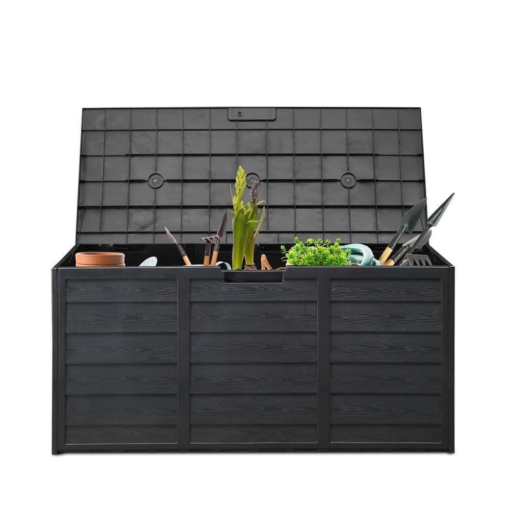 image-75gal 280L Outdoor Garden Plastic Storage Deck Box Chest Tools Cushions Toys Lockable Seat BLACK