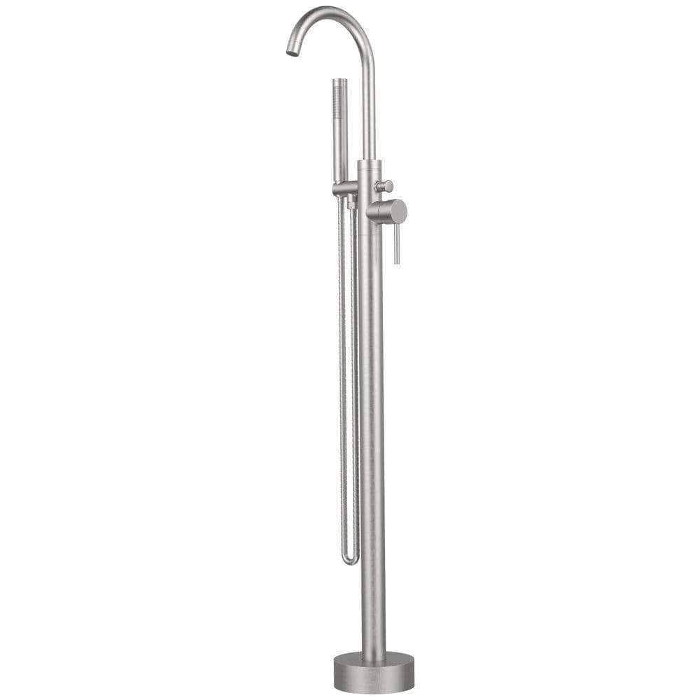 image-Freestanding Bathtub Faucet Tub Floor Mount Bathroom Faucets Brass Single Handle with Hand Shower High Flow Rate Max 6 GPM