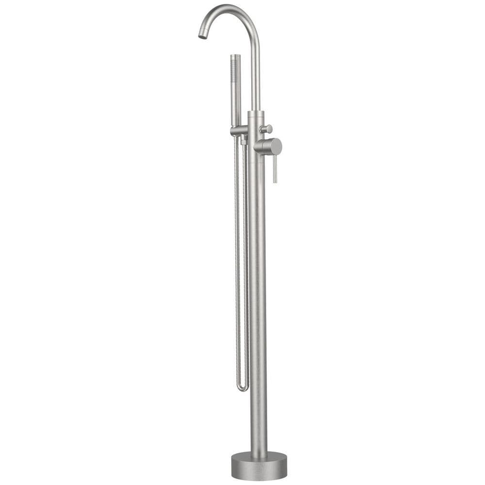 image-Freestanding Bathtub Faucet Tub Floor Mount Bathroom Faucets Brass Single Handle with Hand Shower High Flow Rate Max 6 GPM