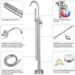 image-Freestanding Bathtub Faucet Tub Floor Mount Bathroom Faucets Brass Single Handle with Hand Shower High Flow Rate Max 6 GPM