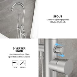 image-Freestanding Bathtub Faucet Tub Floor Mount Bathroom Faucets Brass Single Handle with Hand Shower High Flow Rate Max 6 GPM