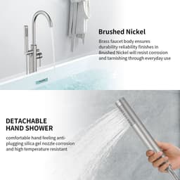 image-Freestanding Bathtub Faucet Tub Floor Mount Bathroom Faucets Brass Single Handle with Hand Shower High Flow Rate Max 6 GPM