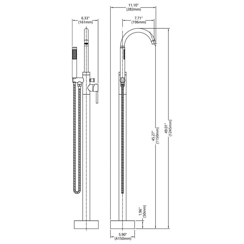 image-Freestanding Bathtub Faucet Tub Floor Mount Bathroom Faucets Brass Single Handle with Hand Shower High Flow Rate Max 6 GPM