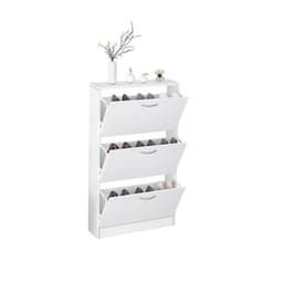 image-Shoe Cabinet for Entryway, White Narrow Shoe Storage Cabinet Flip Down Shoe Rack Wood 3 Tier Shoe Organizer for Home and Apartment