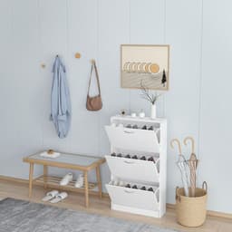 image-Shoe Cabinet for Entryway, White Narrow Shoe Storage Cabinet Flip Down Shoe Rack Wood 3 Tier Shoe Organizer for Home and Apartment