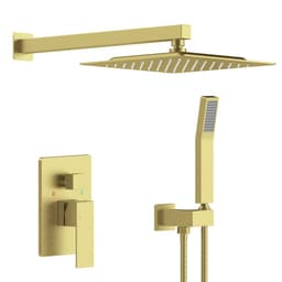 image-Shower System Shower Faucet Combo Set Wall Mounted with 10" Rainfall Shower Head and handheld shower faucet, Brushed Gold Finish with Brass Valve Rough-In